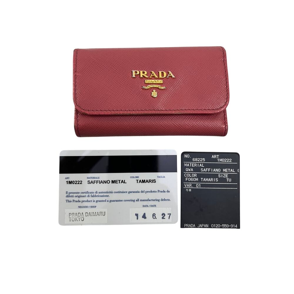 Prada Saffiano Leather 6 Key Holder Coral Pink Tamaris Gold Logo - Picture 2 of 15